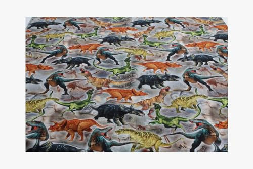 Stoff am Stück Stoff Baumwolle Rips Dinosaurier bunt Baumwollstoff digital beduckt Brachiosaurus Euplocephalus Raptor T-Rex Dino
