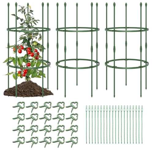 GOPLUS Rankhilfe Tomaten, 3er Set Tomatenturm mit Verstellbarer Höhe & Kabelbindern, Tomatenkäfig Gurken Rankhilfe Gurkenturm Rankturm Ranksäule für Kletterpflanzen (50 x 102 cm)