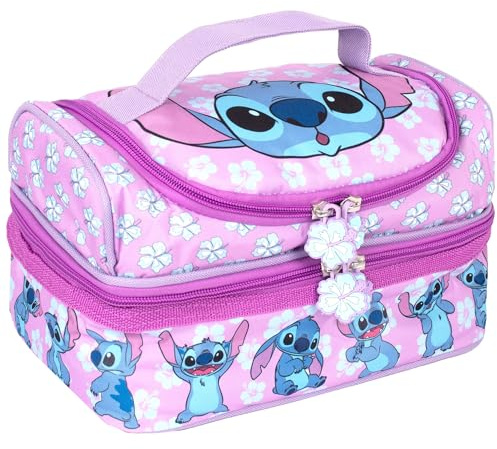 Disney Stitch Multi-Compartment Lunch Bag for Kids School Thermal Insulated Double Decker Food Carier for Girls