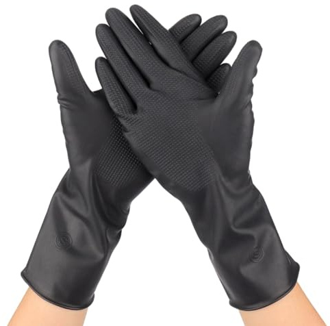 2 Paar Schwarze Wiederverwendbare Latex Handschuhe, Salon Haarfarbe Handschuhe zum Schutz gegen Haarfärbemittel(2 Paar)