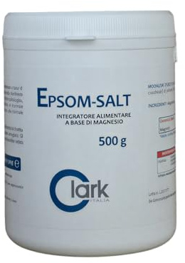 Clark Italia EPSOM SALT 500 g Integratore Alimentare a base di Sale di Epsom, Epsom Salt, Sale Inglese, Flacone da 500 g di grado alimentare
