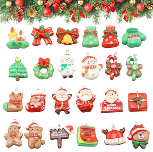Ellxen 24 pcs Weihnachtsfiguren Kleine Anhänger,Mini Weihnachten Anhänger,Weihnachten Ornament Klein Weihnachtsdeko zum DIY