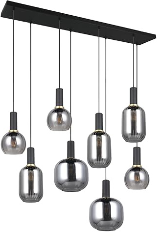 Trio Leuchten Pendelleuchte Diva 319800832, Metall Schwarz matt, Glas Chrom bedampft, exkl. 8x E27