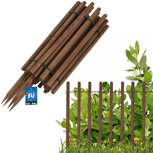 KOTARBAU® Kleiner Holzzaun 55 cm hoch Staketenzaun zum Stecken 230 cm Rollborder Gartenzaun Holz Beetumrandung Rollboarder Teichzaun Beetzaun Beeteinfassung