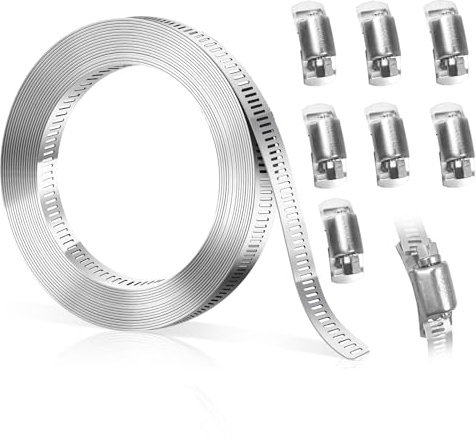 Hose Clips Adjustable 2M Stainless Steel Band & 7 Jubilee Metal Hose Clamps | Pipe Clamp Set, Stainless Steel Jubilee Clips for Garden Pool Fuel Line, Assorted 10-16/13-20/16-25/25-40/40-60/60-80mm