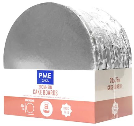 PME Set di 10 Cake Boards per torta Rotonde con bordi avvolti, Argento (8 / 20cm)