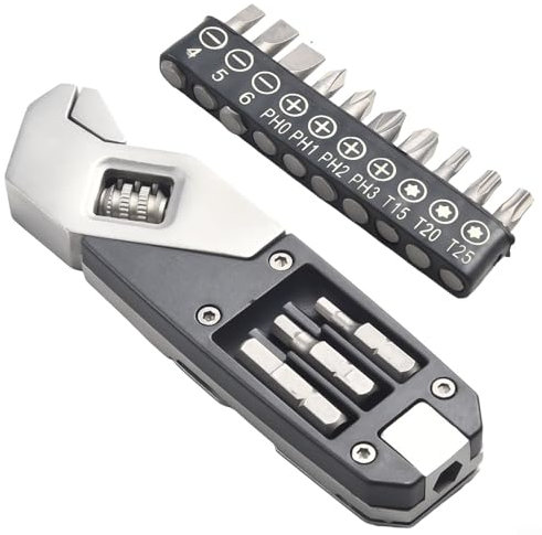 Zilimontt Multitool Wrench,With Adjustable Wrench,Flat Screwdriver/Phillips Screwdriver/Bottle Opener/Different Sizes Of Screwdriver Bits,For DIY