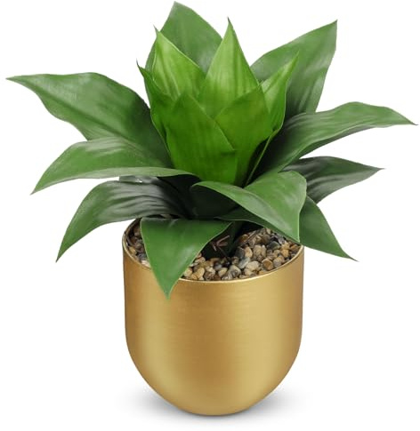 Arborus Artificial Agave Plants in Gold Pot 26cm Fake Agave Plant in Metal Pot Small Indoor Plant Faux Greenery Decorative Plants with Realistic Leaves for Home Office Shelf Desk Bathroom Decor