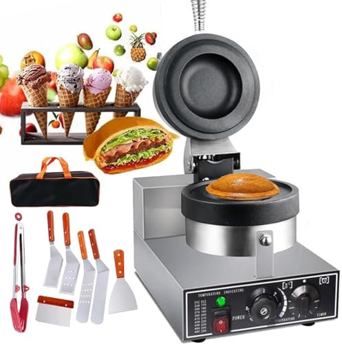 Macchina Per Waffle Commerciale Per Hamburger 1200W+8 Pale, Pressa Per Hamburger Elettrica Antiaderente Per Gelato, Macchina Per Waffle Per Hamburger,Controllo Della Temperatura 50-300 ℃,Grey