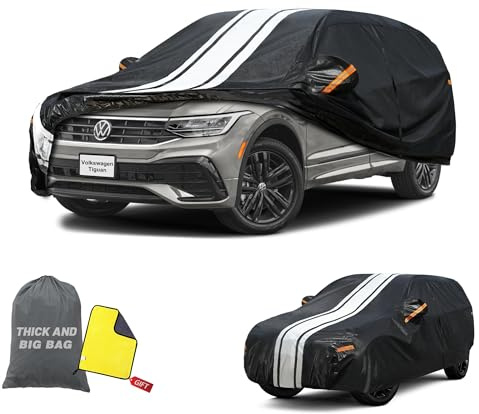 Cowtcver Autoabdeckung Wasserdicht für Volkswagen Tiguan 2007-2026 | 10 Schichten Vollgarage Autoplane Atmungsaktiv für Sonne Staub Schutz, Abdeckplane mit Reißverschluss und Baumwollfutter.