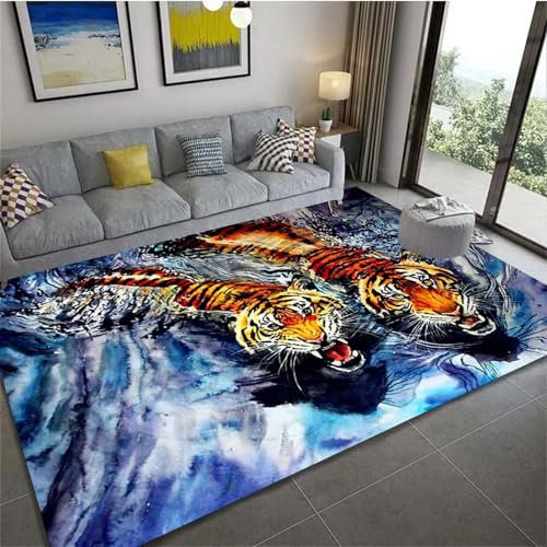 Bettvorleger 3D-Illusionsteppich Kleiner Teppich Wildtier-Tiger Teppich,Schlafzimmerteppich,Jungenteppiche Für Schlafzimmer,Wohnzimmerteppich 200 X 300 cm - Leicht Zu Reinigen-4169564075