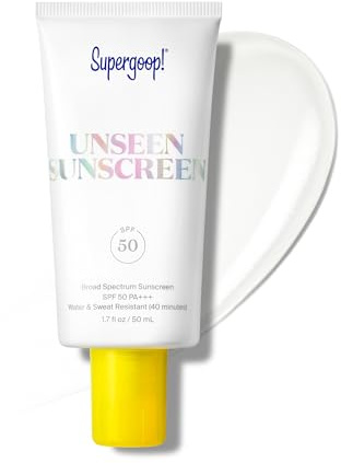 Supergoop! Unseen Sunscreen - SPF 50 - Clear & Invisible Face Sunscreen + Broad Spectrum + Makeup-Gripping Primer - Weightless, Scentless, Oil Free - For All Skin Types & Tones - 1.7 fl oz