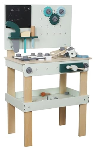 Banco da lavoro per bambini, in legno, 45 x 28 x 77 cm, con attrezzi e accessori