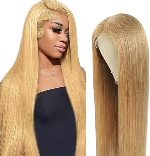 Gsoroel 28 Inch 13x6 HD Lace Front Wig Human Hair #27 Honey Blonde Color 150% Density Straight Lace Front Wig Human Hair Pre Plucked Glueless Wigs Echthaar Perücke for Women