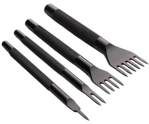 Lädersystans-set, lädergaffel stansverktyg, bälteshålsstansare för läder, lädermejsel, professionellt arbetshandverktygsset, 1/2/4/6 spetsar snörning för läderhantverk