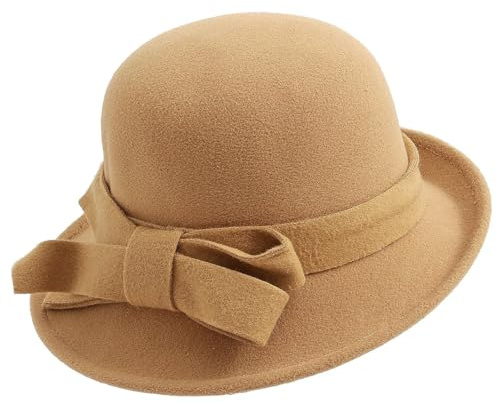 MESU Sombrero de fieltro vintage de los años 20 para mujer, marrón claro, Talla única