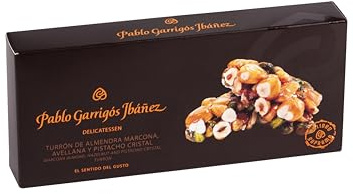 Turrón cristalino Marcona Almendras, Avellanas y Pistachos Delicatessen paquete 2 x 250 g, producción artesanal, sin gluten, sin lactosa, turrón hecho en España, calidad premium