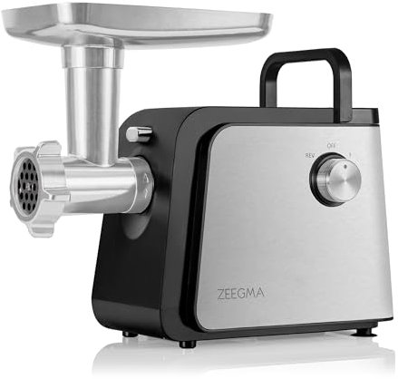 ZEEGMA MOLEN CHEF EASY - Picadora de Carne Eléctrica, Potencia de 2100 W, 3 Discos de Acero Inoxidable, Accesorio para Embutidos, Rallador de Verduras, Función Reversa