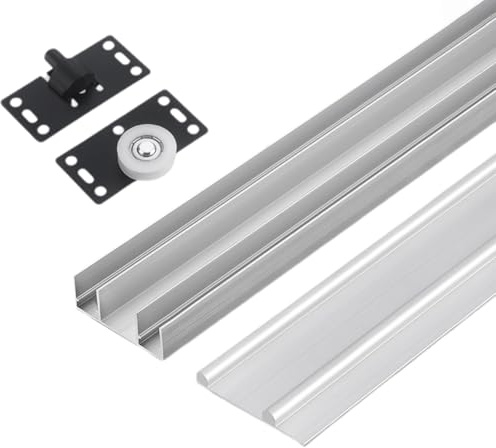 Peakjune rail et porte coulissante, kit quincaillerie porte coulissante, rail pour placard double, alliage d'aluminium
