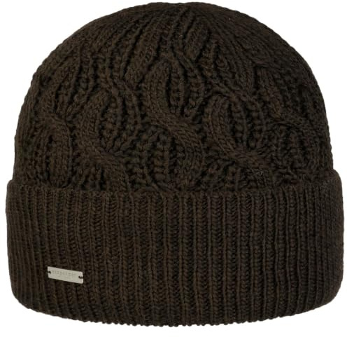 Seeberger Landesta kuvertmössa, stickad mössa, dammössa, vintermössa, beanie dam – med kuvert, foder höst-vinter, vinter, Mörkbrun, one size