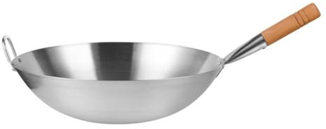 AIJUSSS Wok de acero inoxidable con base curva, sartén sin revestimiento, for saltear, inducción, gas, eléctrico, vitrocerámica(40cm)