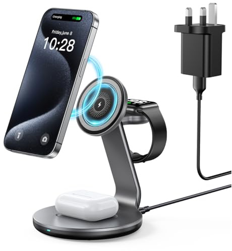 Apple Watch Charger Stand 3 in 1 Charging Station Compatible with Magsafe Charger Stand for iPhone 17 16e 16 15 14 13 12 Wireless Charging Stationfor AirPods Wireless Charging Stand for iWatch Series
