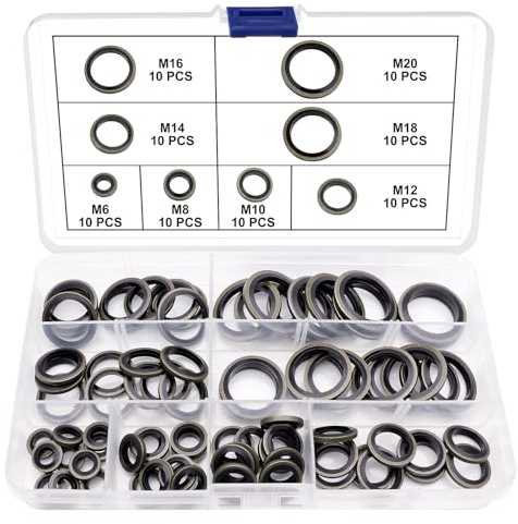 YIXISI 80 Stücke 8 Größen M6 / M8 / M10 / M12 / M14 / M16 / M18 / M20 Bonded Seal Dichtring Kit, Metallgummidichtungs-Ölring, für Zentral-Hydraulik, Servolenkung