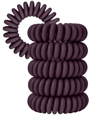 Specora-Classic Spiral Haargummi Aubergine – 4 cm – 5er Pack – TPU – Telefonkabel Zopfgummi – Ohne Ziepen & Verheddern – Keine Knicke – Haarschonend