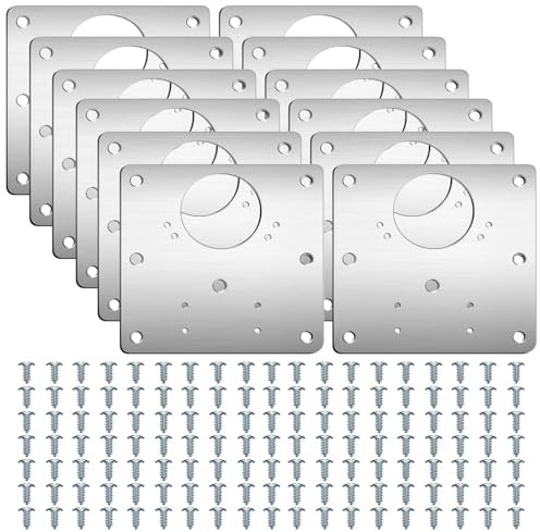 Hinge Repair Plate, 12PCS Stainless Steel Cupboard Hinge Repair Plate with 72 Screws, 90x90mm Heavy-Duty Hinges Repair Brackets with Holes for Kitchen Door, Cabinet, Furniture, Wardrobe
