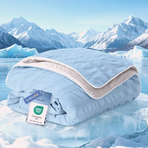 IKALIFE Kühldecke Bett für Menschen - Q-Max>0,5 Kühlende Decke Leichte Sommerdecke Kühlend Cooling Blanket Eisdecke zum Schlafen Kältedecke für Sommer Sleeping 150x200 cm Blau