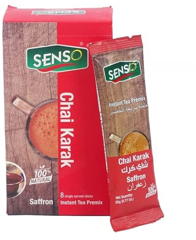 Préparation pour thé instantané au safran Senso Chai Karak, 8 sachets individuels 100% naturel شاي كرك بالزعفران