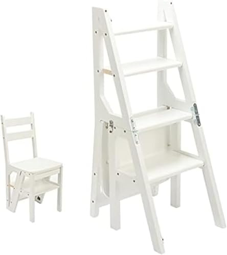 Wooden Folding Ladder Chair - Convertible Step Stool with Storage Shelf for Home Organization and Display