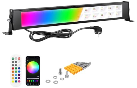RIGIDON 1x 28W 2800LM RGBW faretto led esterno con APP & telecomando, 96 Leds, barra luminosa, proiettori faretti, Dimmerabile Musicale Timer Strobo DIY, fari lampada per giardino palco partito, IP67