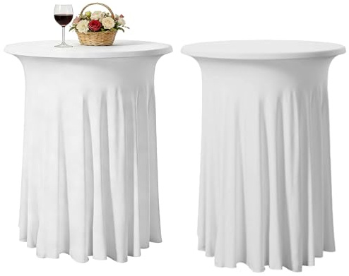 2 Stück Stretch Stehtisch Hussen,80×110CM Tischhussen Für Stehtische,Stehtisch Tischdecke Mit Rock,Weiß Stretch Tischdecken Für Hochzeiten,Party,Restaurants,Bars,Cocktailtisch(Weiß)
