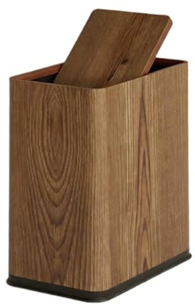 Sharplace Papelera de Baño Portátil con Tapa Presionable Y Diseño Práctico Cubo de Basura Estrecho Almacenamiento de Residuos con Gran Capacidad en Material PP, Patrón de Madera, Individual