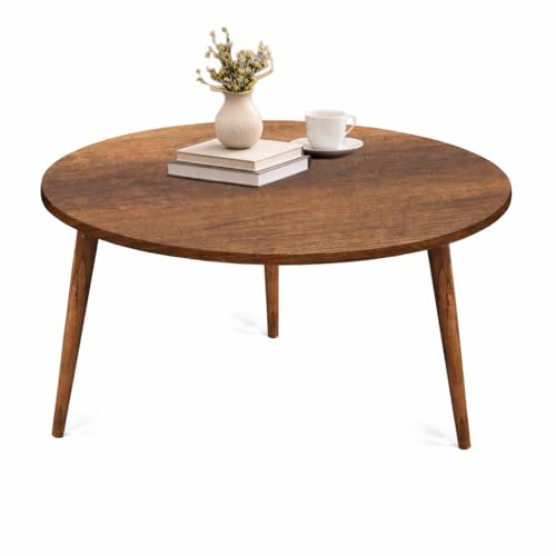 MA MAISON Tavolino Tondo da Caffè in Legno Basso - Moderno, Adatto per Soggiorno, Hall Albergo, Ufficio, Arredamento Casa, Sala da Tè, con 3 Gambe, Elegante - D.75x43h cm (Piano in Legno)