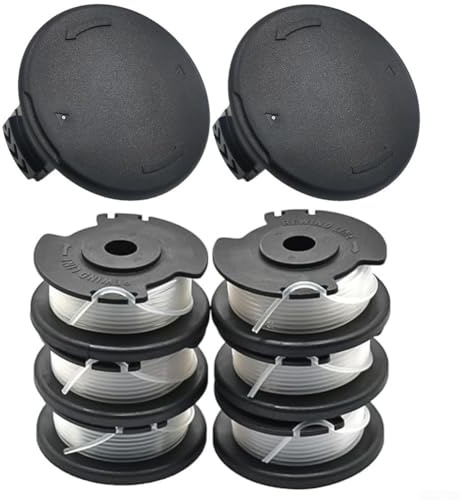 Bobine de fil et capuchon pour coupe-bordures Hyper Tough 20 V Max HT19-401-003-06/07 — Lot de 6 fils en nylon (1,65 mm, 4,9 m) + 2 couvercles en caoutchouc plastique, installation facile à clipser