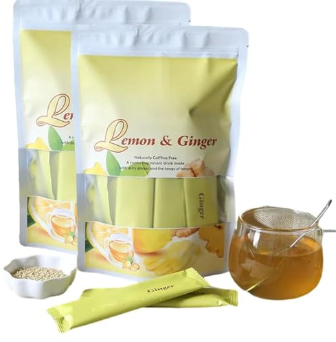 Bevanda istantanea al gusto di limone e zenzero, senza caffeina, 2 pz | tè allo zenzero e limone; sapore delicato e rinfrescante; zero assunzione di caffeina; doppia erogazione calda fredda