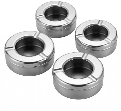 Cosiesnest 4Pcs Cigarette Ashtray, Round Windproof Stainless Steel Ashtray with Lid, Indoor Outdoor Ash Tray Set for Garden Patio Balcony Bar Home Office