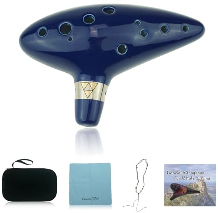 12 Hole Ocarina - Ceramic Flute in Dark Blue and C Major Tuning, Gift Idea