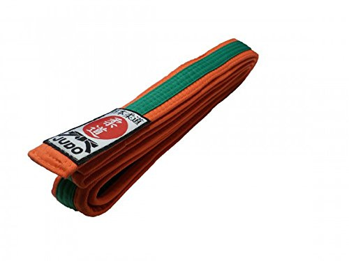Budodrake Judogürtel orange-grün Mittelstreifen mit Judo-Label