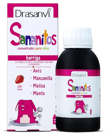 Sananitos Barriga Drasanvi con Anis y Manzanilla Fresa 150ml Sin Gluten | Con Anis, Manzanilla, Melisa y Menta, Ayuda al Bienestar Digestivo de los Mas Pequenos, Sabor Fresa, Sin Gluten Diariamente