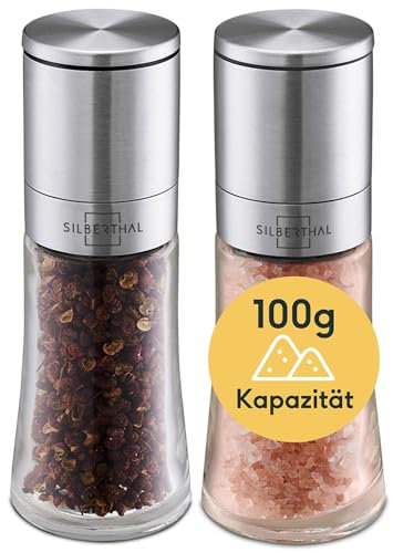 SILBERTHAL Saleros y pimenteros - Molinillo de sal y pimienta manual - Muela de cerámica - Acero inoxidable y vidrio