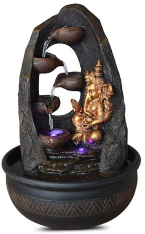 Buddha Ganesh Innenbrunnen mit farbenfrohen LED -Licht - Feng Shui Zen Dekoration - Bed -Träger - H 40 cm - Mystic Zen'light