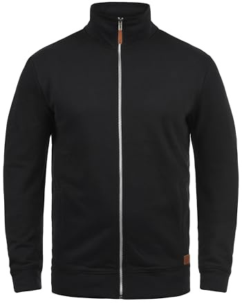 Blend BHAlio herr sweatjacka cardigan tröja med dragkedja ståkrage ribbad bomullsblandning normal passform, Svart (70155), M