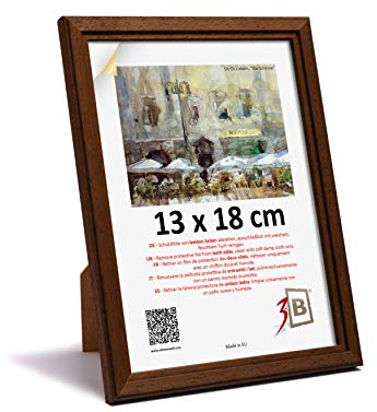 3-B Bilderrahmen GERA - Dunkel Braun - 13x18 - Holzrahmen, Fotorahmen, Portraitrahmen mit Acrylglas