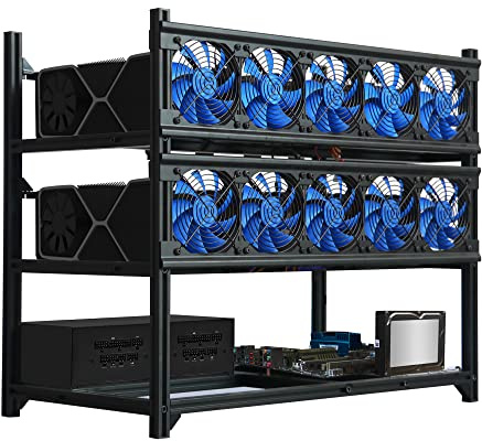 Kingwin Miner Rig Case Frame 12 GPU - Premium Stackable Aluminum Mining Rig Enclosure for Efficient Crypto Mining, Test Bench PC Case.
