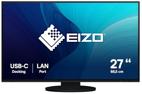 EIZO FlexScan EV2795-BK 68,5 cm (27 Zoll) Monitor (HDMI, USB 3.1 Hub, USB 3.1 Typ C, RJ-45 LAN, DisplayPort, 5 ms Reaktionszeit, Auflösung 2560 x 1440) schwarz