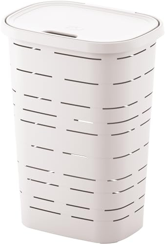 Coffre à Linge en Plastique 55L – Coloris Blanc – Fabriqué en France – Panier à Linge Robuste avec Couvercle – 44 x 32,5 x 60,5 cm – Idéal Salle de Bain, buanderie, Chambre - M Home by Mazzei Mondex