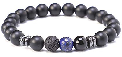 Kim Johanson Perlenarmband *Chakra* aus Onyx & Lavastein mit Jaspis Perle I Partner Armband I Energiearmband I Freundschaftsarmband in Schwarz I Geschenk für Paare inkl. Beutel